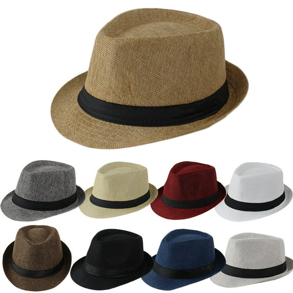 HEVIRGO Men Solid Color Wide Brim Fedora Felt Hat Panama Cap Boater Summer Beach Sunhat