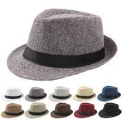 HEVIRGO Men Solid Color Wide Brim Fedora Felt Hat Panama Cap Boater Summer Beach Sunhat