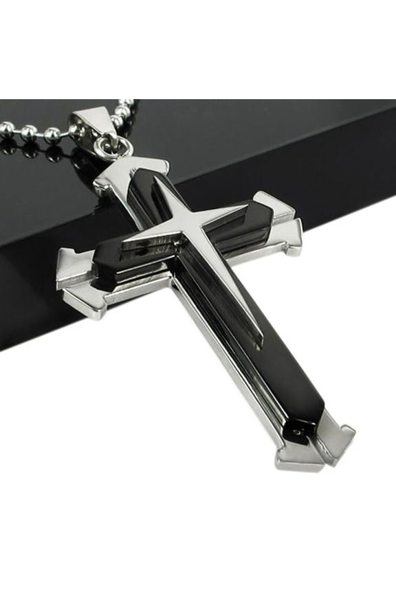 Men's Fashion Cross Pendant Stainless Steel Chain Necklace Jewelry Charm Gift(Black)