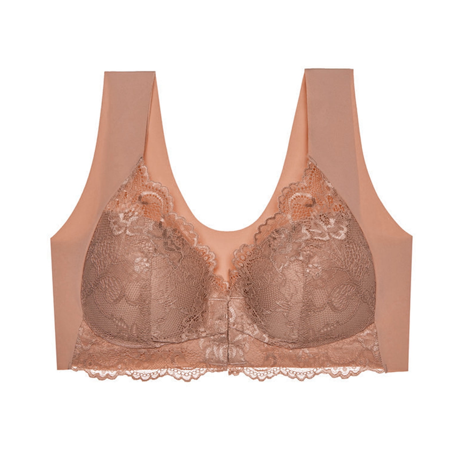 HEVIRGO Mid-aged Women Bra Front Closure Seamless Lace Wide Shoulder ...