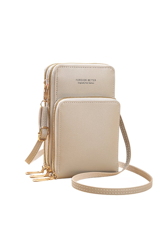 Mobile Phone Bag with Transparent Screen-touching Window Sling Bag Multi Compartments Faux Leather Adjustable Strap Crossbody Wallet