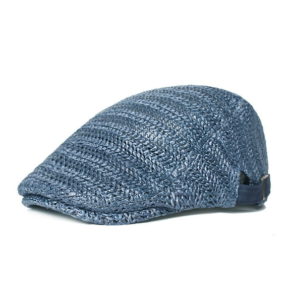 HEVIRGO Newsboy Caps British Western Style Portable Good-looking Design Narrow Brim Men Hat for Daily Wear Blue polyester