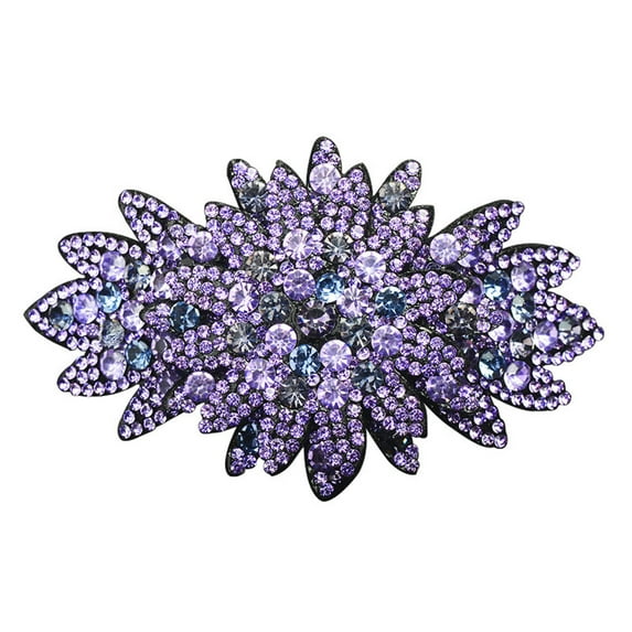 HEVIRGO Non-Slip Luxury Elegant Hair Barrette Shining Rhinestone Flower Decor Spring Hair Clip Hair Styling Accessories Purple Rhi