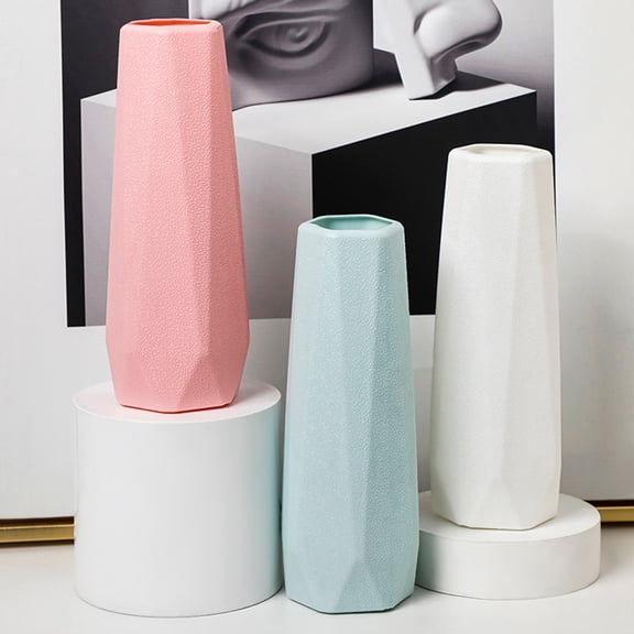 HEVIRGO Nordic Style Plastic Vase Rhombus Appearance Living Room Decor Vase Flower Arrangement Room Flower Pot