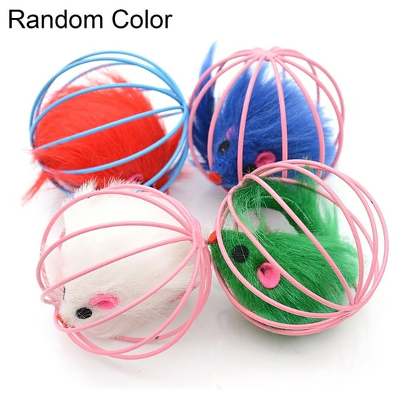 HEVIRGO Pet Cat Interactive Toy Simulated Mouse Caged Rat Scratch Ball Kitten Gifts Multi-color Iron + Fur