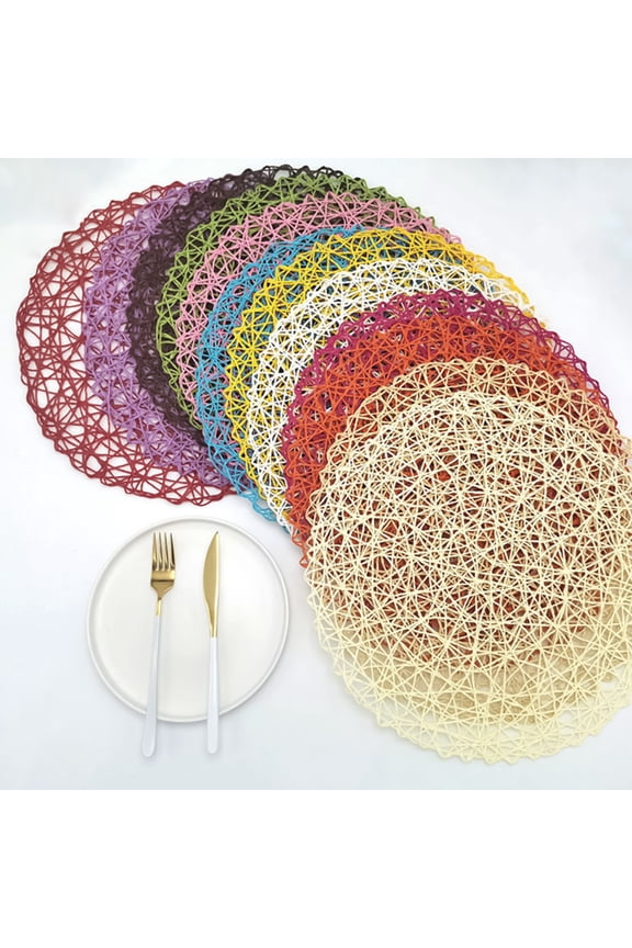 Placemat, 15 Inch Bowl Mat Multifunctional Wear Resistant Paper Home table Decoration Placemats for Cafes, Dark Coffee Round, Green