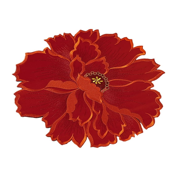HEVIRGO Placemat Good Heat Insulation Non-slip Washable Flower Embroidery Lace Kitchen Dining Table Place Mat for Home Polyester