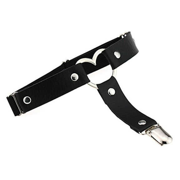 HEVIRGO Punk Garter Solid Color Free Adjustment Faux Leather Heart Shape Leg Garter for Club,Black