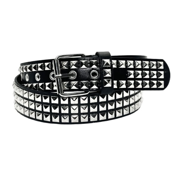 HEVIRGO Punk Rock Rivet Belt Studded Belt Grommet Threads Belt Square Rivets Pyramid Metal Inlays Adjustable Straps Imitation Leather Belt