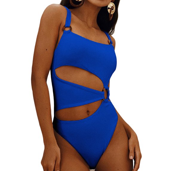 HEVIRGO Romper Swimsuit Solid Color High Waist Hollow Out Monokini Summer Women One-piece Beachwear for Vacation