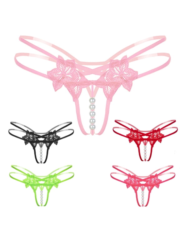 Sexy G-String Floral Lace Strap Thong Imitation Pearl Women Honeymoon Underwear