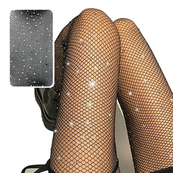HEVIRGO Sexy Women's Tights Pantyhose Socks with Rhinestones Thin Acrylic Fiber Cutout Fishnet Pantyhose