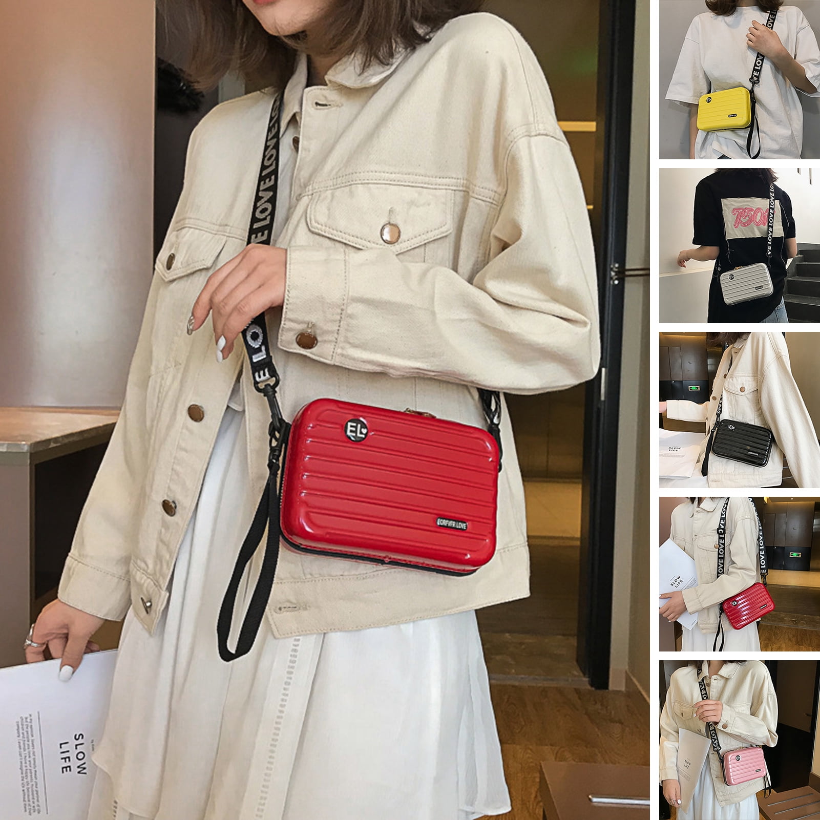 HEVIRGO Shoulder Bag Funny Luggage Shape Letter Print Strap Wrist Strap