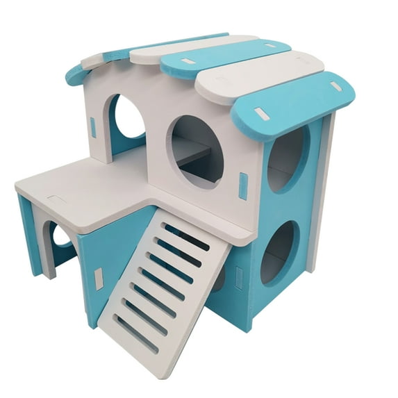 HEVIRGO Small Pets House DIY Installation Double Layers Breathable Hamster Golden Bear Rat Hideout House Pet Supplies Blue Plastic