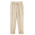 thumbnail image 1 of HEVIRGO Solid Color Cotton Linen Cropped Trousers Loose Women Drawstring Harem Pants, 1 of 8