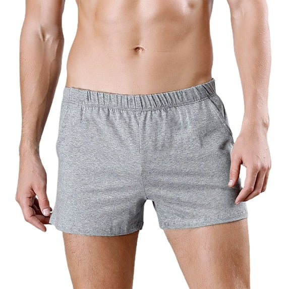 HEVIRGO Soutong Sollid Color Men Underpants Side Pockets Comfy Elastic Waist Loose Boxer Underwear for Inside Wear,Grey M