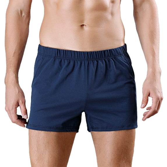 HEVIRGO Soutong Sollid Color Men Underpants Side Pockets Comfy Elastic Waist Loose Boxer Underwear for Inside Wear,Royal Blue 2XL