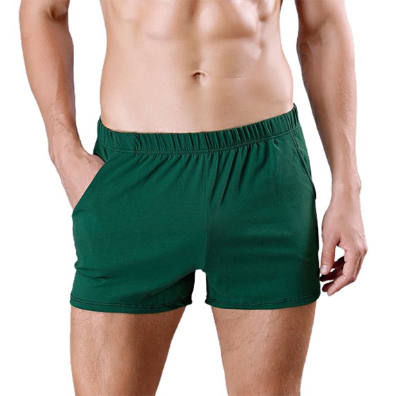 HEVIRGO Soutong Sollid Color Men Underpants Side Pockets Comfy Elastic Waist Loose Boxer Underwear for Inside Wear
