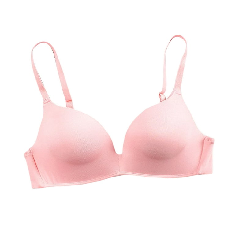 HEVIRGO Student Girl Ultra-Thin Solid Color Push Up Bra Seamless Underwear  Bralette,Pink 32B 