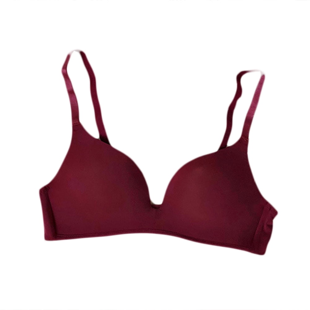 HEVIRGO Student Girl Ultra-Thin Solid Color Push Up Bra Seamless Underwear  Bralette,Red 34B 