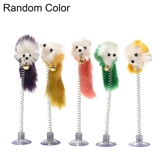 HEVIRGO Suction Cup Mount Spring Plush Mouse Pet Kitten Cat Playing Interactive Toy Multi-color Plush + Spring