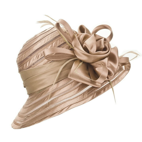 HEVIRGO Sun Hat Flower Decor Wide Brim Lightweight Stripe See-through Mesh Women Church Cap Bridal Hat White Mesh