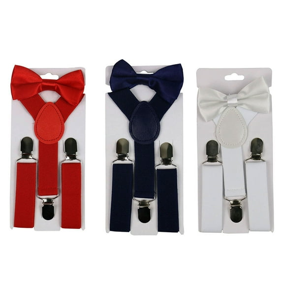 HEVIRGO Suspenders& Bowtie, 2Pcs/Set Solid Color Kids Boy Girls Clip-on Y-Shape Elastic Suspenders Bowtie, Black
