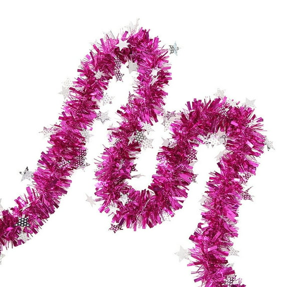 HEVIRGO Tinsel Twist Garland Fade-resistant Dense Gorgeous Foil Madder Outdoor Indoor Xmas Tree Garland Decor for Party - Rose Red