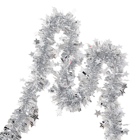 HEVIRGO Tinsel Twist Garland Fade-resistant Dense Gorgeous Foil Madder Outdoor Indoor Xmas Tree Garland Decor for Party - Silver