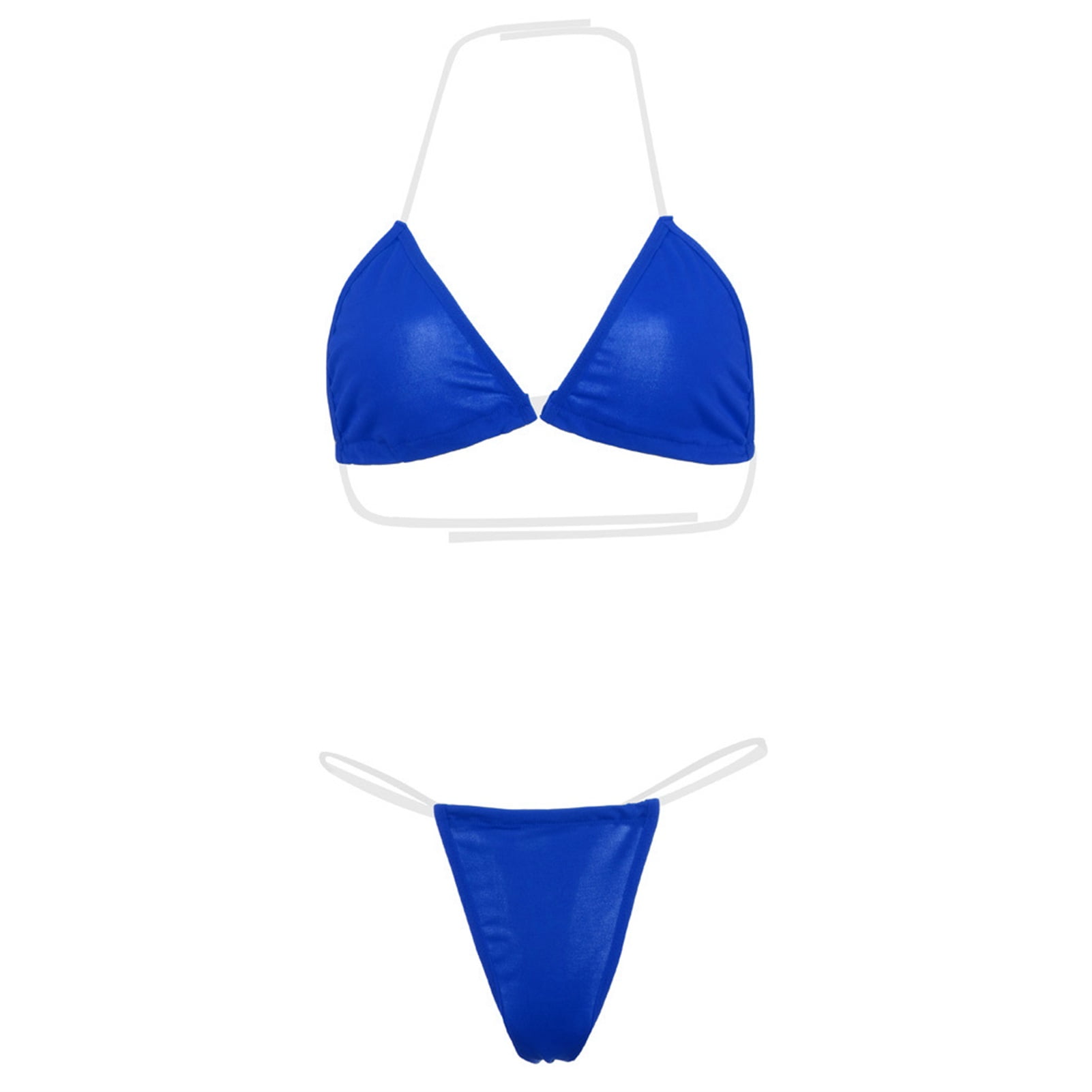 HEVIRGO Transparent Strap Push-up Bikini Set Two Pieces Halter Triangle Bra  High Waist Thong Swimwear for Beach,Red XL 