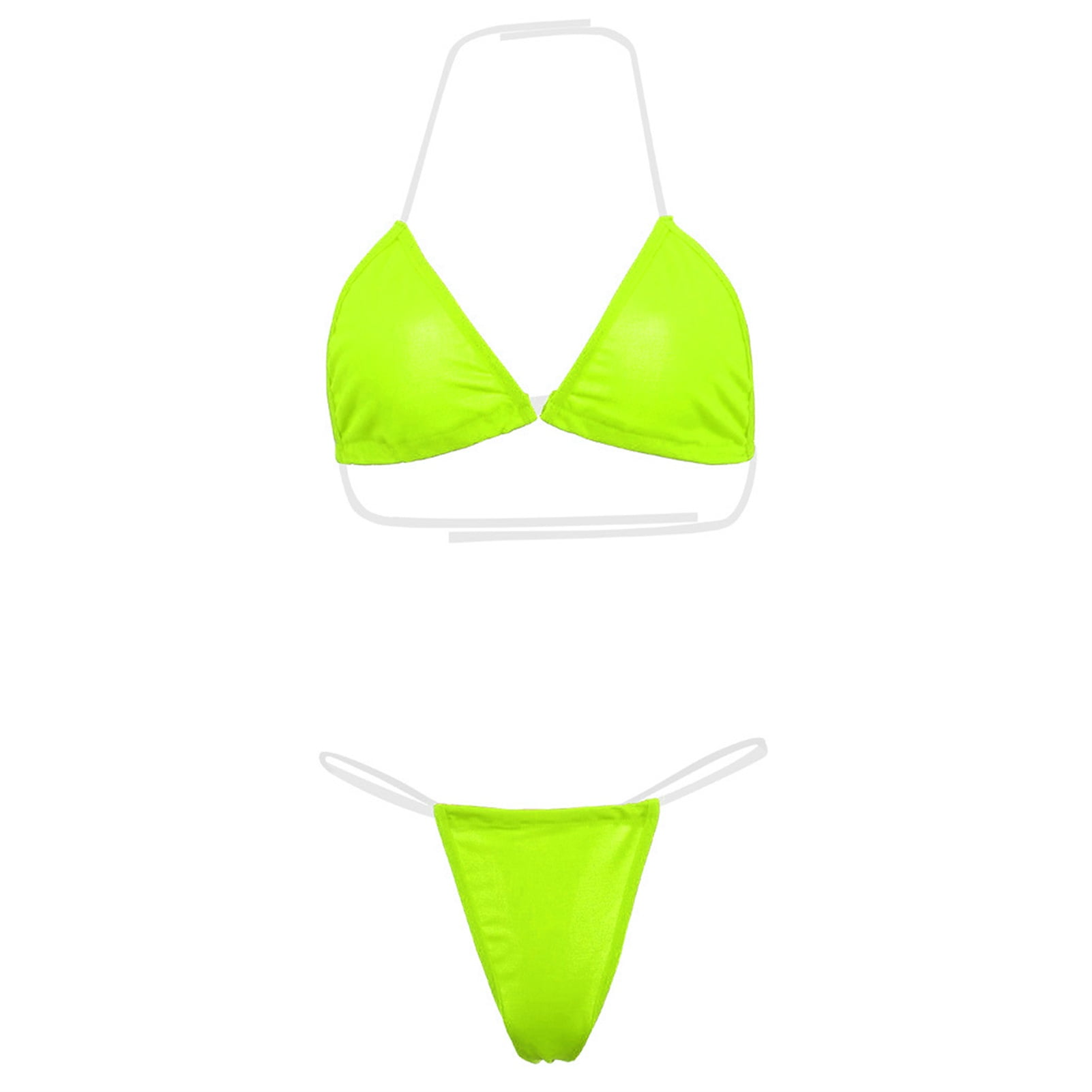 HEVIRGO Transparent Strap Push-up Bikini Set Two Pieces Halter Triangle Bra  High Waist Thong Swimwear for Beach,Blue M