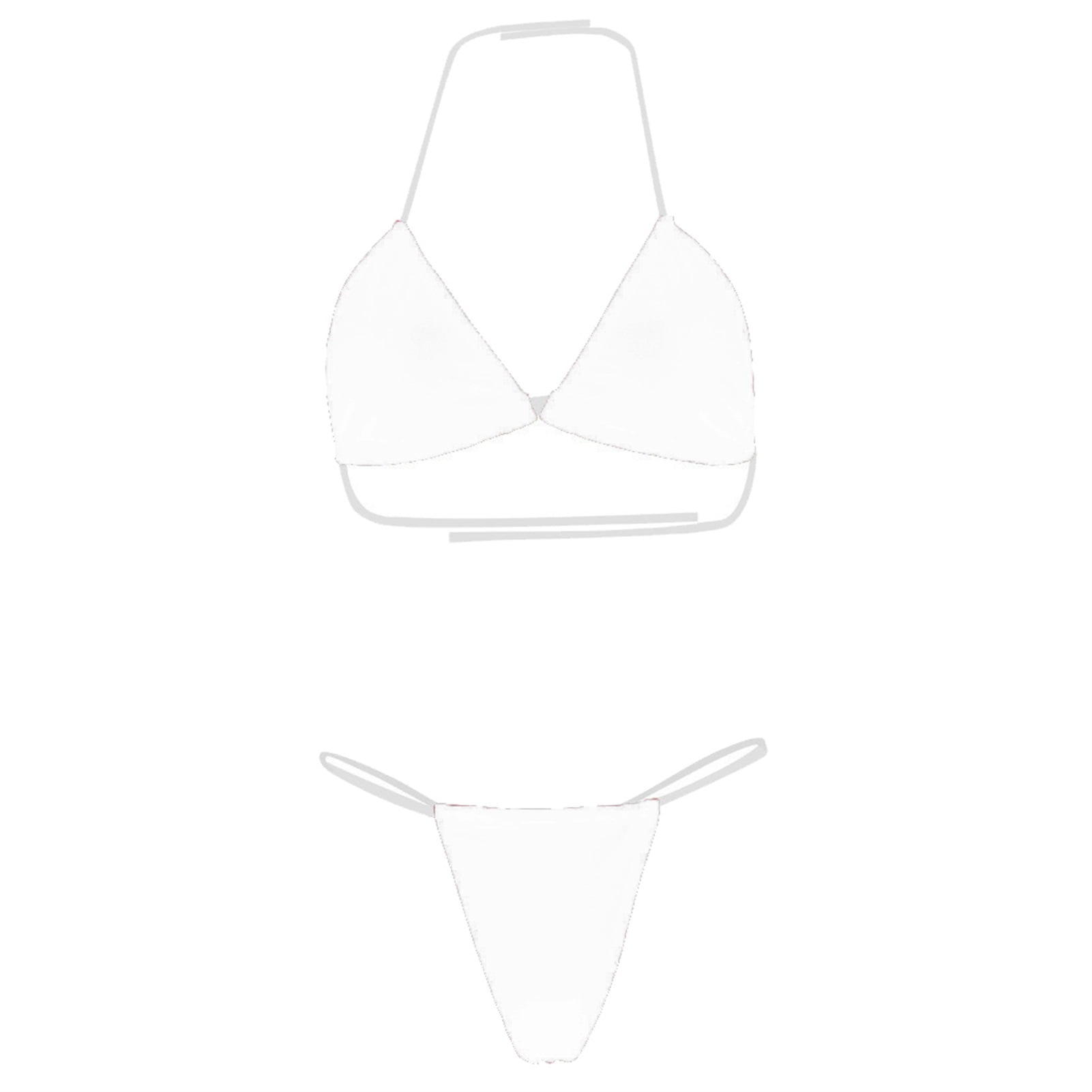 HEVIRGO Transparent Strap Push-up Bikini Set Two Pieces Halter Triangle Bra  High Waist Thong Swimwear for Beach,Black XL 