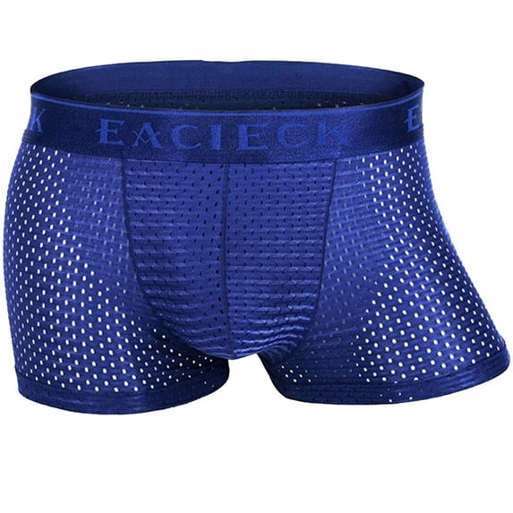 HEVIRGO Ultra Thin Solid Color Breathable Mesh U Convex Boxers Briefs Men Underwear,Dark Blue XL
