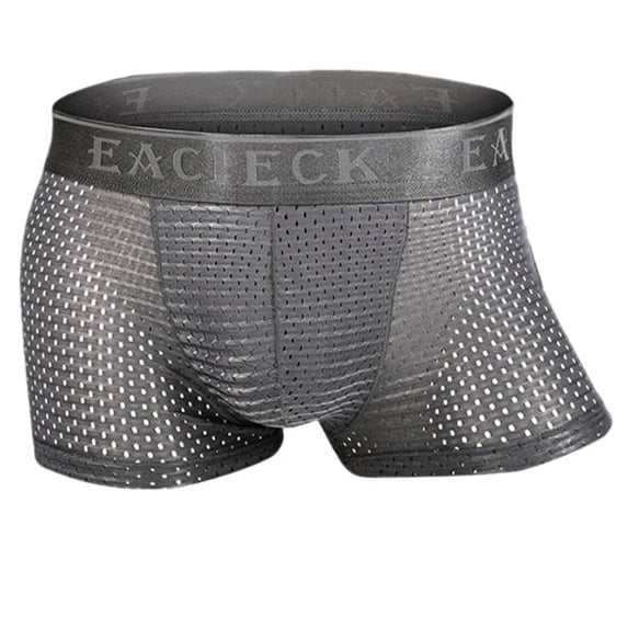 HEVIRGO Ultra Thin Solid Color Breathable Mesh U Convex Boxers Briefs Men Underwear,Grey XXL