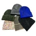 thumbnail image 1 of HEVIRGO Unisex Winter Hat Folded Brim Bonnet Rhinestone Elastic Keep Warm Cap Adult Cold Weather Headwear for Outdoor And Daily, 1 of 8