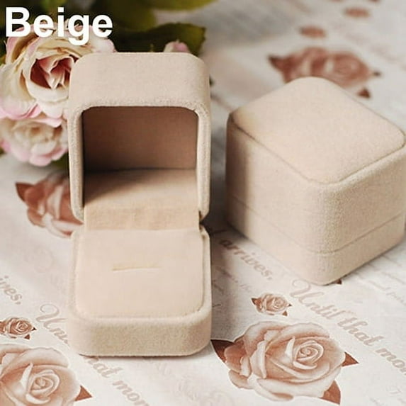 HEVIRGO Velvet Jewelry Necklace Ring Earring Display Storage Organizer Box Case Gift Box Beige Velvet