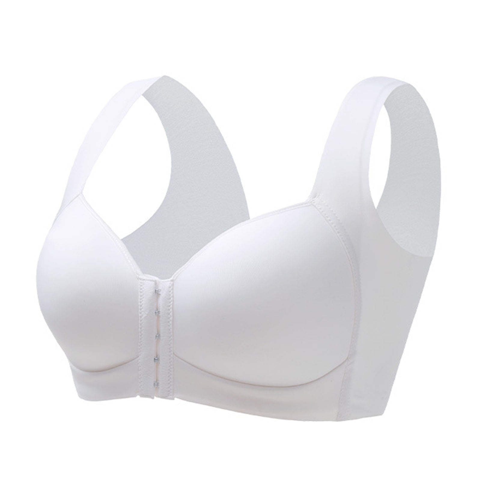 HEVIRGO Wide Shoulder Straps Women Bra U-Shaped Back Wire Free Front Closure  Full Cup Bra for Daily Wear,White 42D 