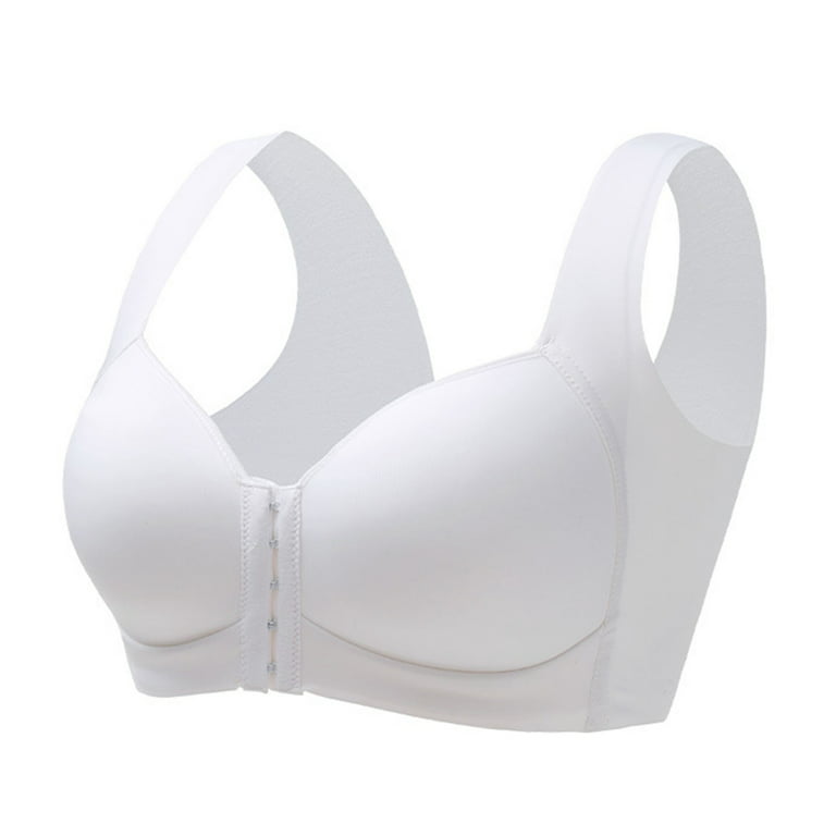 HEVIRGO Wide Shoulder Straps Women Bra U-Shaped Back Wire Free Front  Closure Full Cup Bra for Daily Wear,White 42D