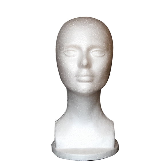 HEVIRGO Wig Head Stand, Styrofoam Foam Mannequin Wig Head Jewelry Display Hat Cap Wig Holder White Foam Head Exhibition
