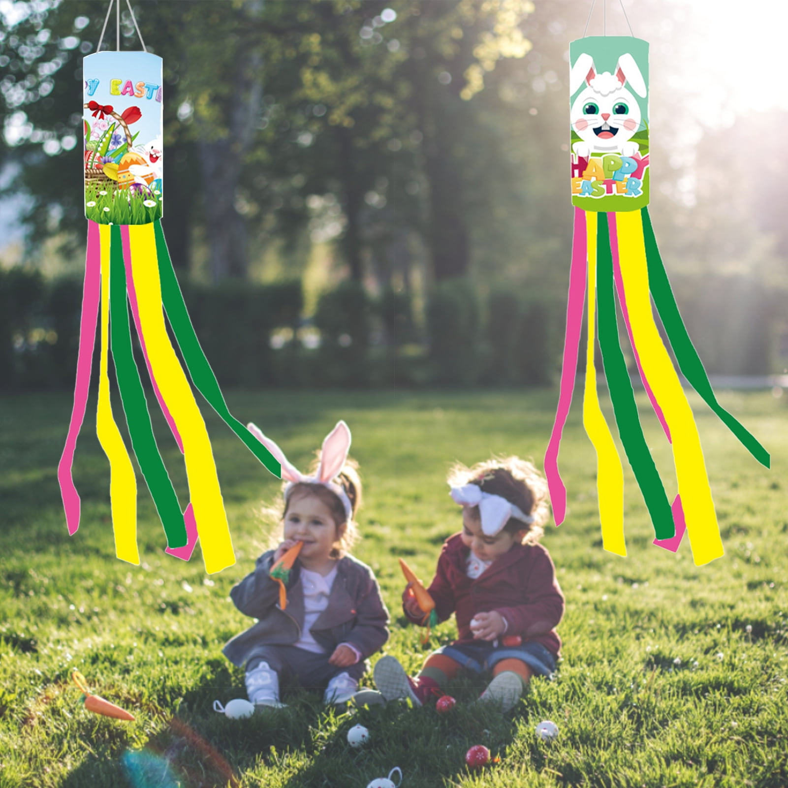 HEVIRGO Wind Sock Flag Antifading Easy to Hang Happy Easter Rabbit