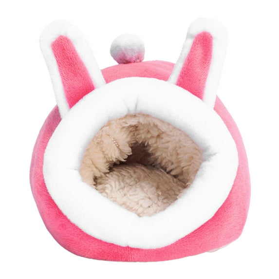 HEVIRGO Winter Warm Cute Hamster Cotton House Small Animal Nest Guinea Pig Accessories Pink Cotton