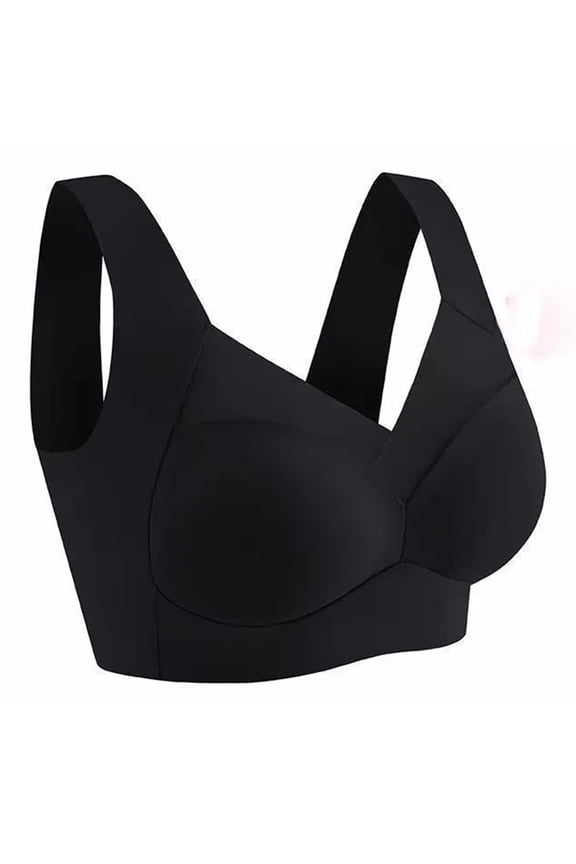 Women Bra Anti-slip Wire-free Plus Size Mid-aged Female Underwear Push-up Wide Shoulder Strap Full Coverage Seamless Support Bra for Jogging Office Cycling