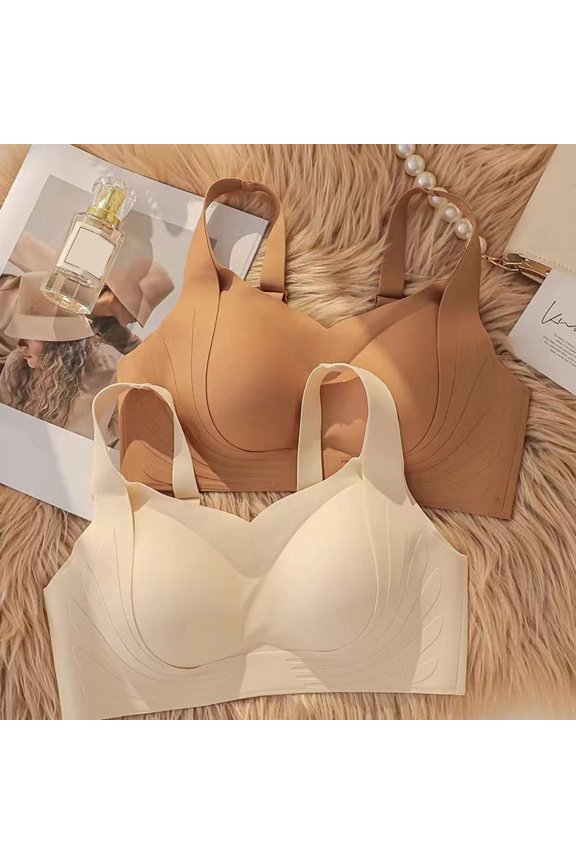 Women Bra Anti-slip Wire-free Push-up Mid-aged Female Underwear Wide Shoulder Strap Full Coverage Seamless Support Bra for Exercise Office Cycling