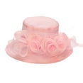 thumbnail image 1 of HEVIRGO Women Church Cap Wide Brim Four Flowers Summer Organza Semi-transparent Sun Hat Headgear Pink Net Yarn, 1 of 7