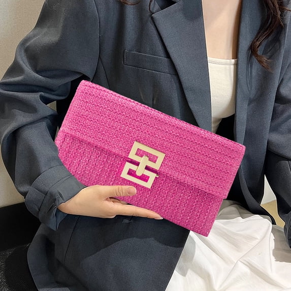 HEVIRGO Women Clutch Bag Envelope Shape Bohemian Foldable Double-layer Straw Braided Summer Beach Vacation Handbag
