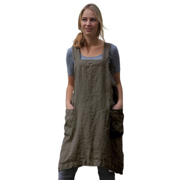 HEVIRGO Women Cotton Linen Apron Sleeveless Home Cooking Cleaning Cover Florist Dress