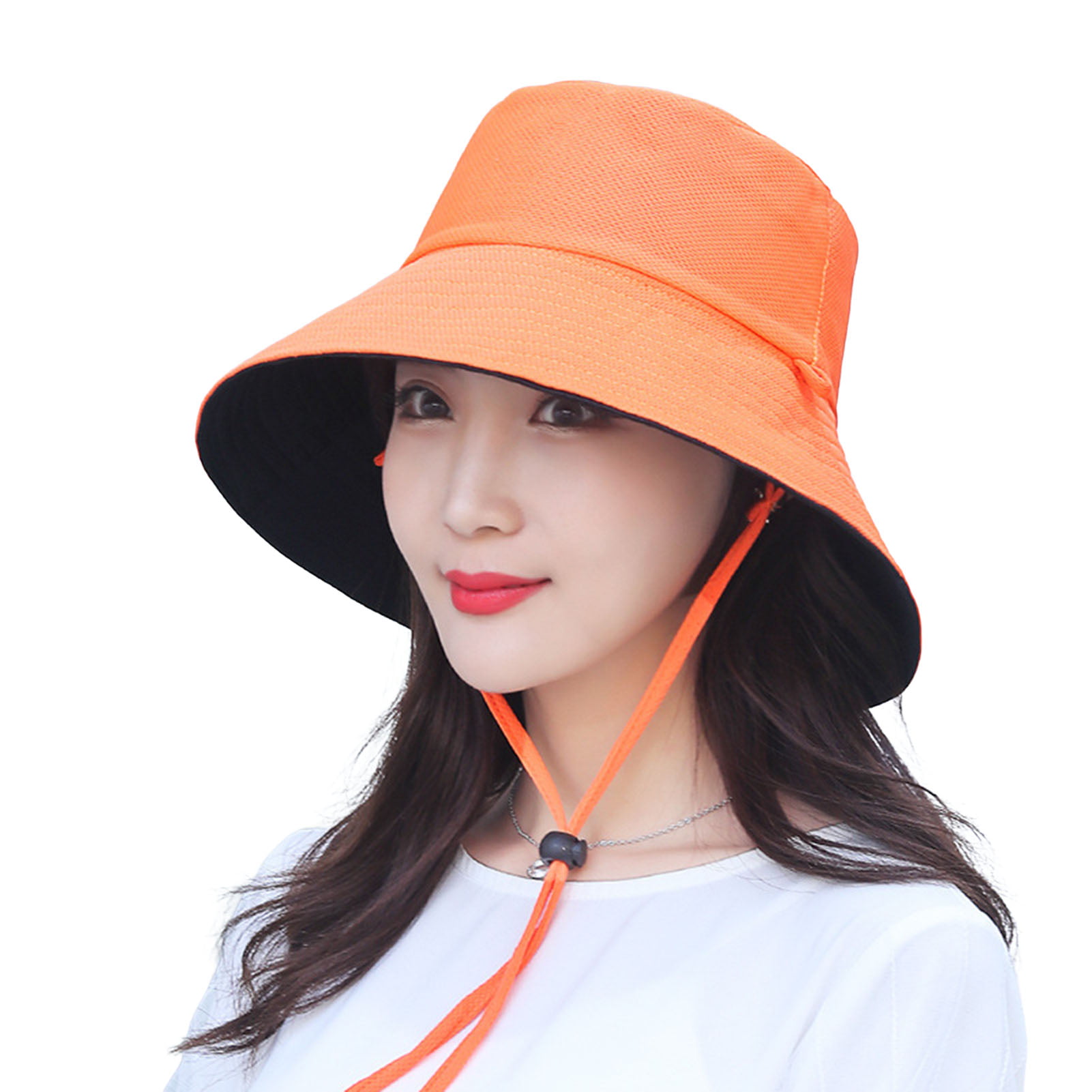 HEVIRGO Women Fisherman Hat Round Shape Flat Top Solid Color Sunscreen Anti-UV  Summer Hat Outdoor Supply Yellow Bird's Eye Cloth 