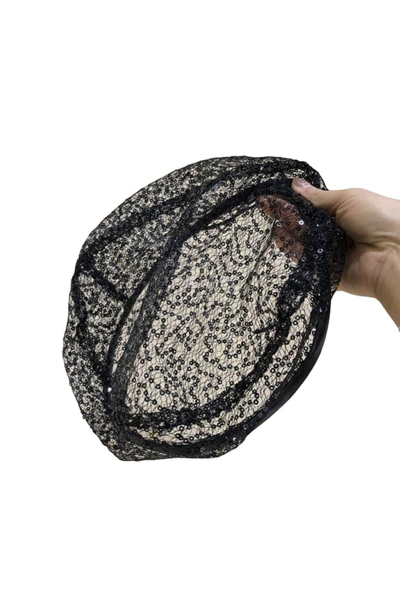 Women Lace Hat Sequin Decor Hollow Out Beret Hat Adjustable Head Circumference Thin Prom Party Cosplay Headwear
