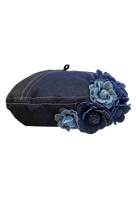 Women Painter Hat 3D Rose Decor Cowboy Artist Hat All Seasons Denim Cap Adjustable Head Circumstance Daily Wear Special Occasions Headwear