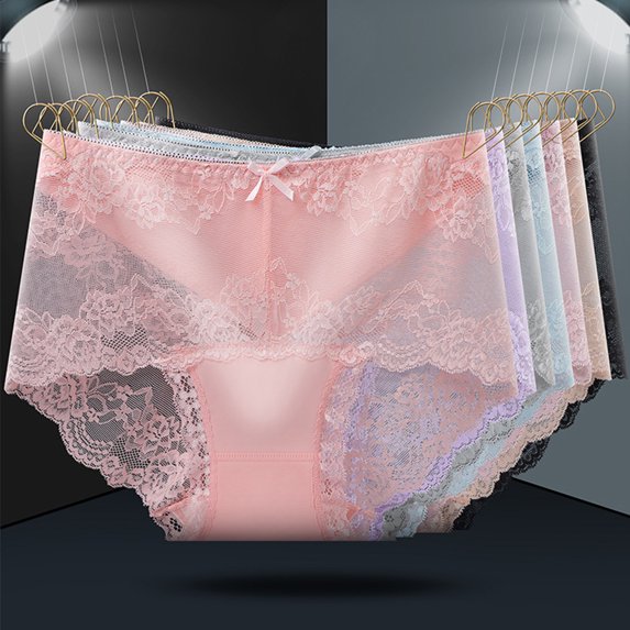 HEVIRGO Women Panties Mid Waist Lace Hollow Out Good Breathability Butt-lifted Underpants Moisture-wicking Briefs for Sport Work